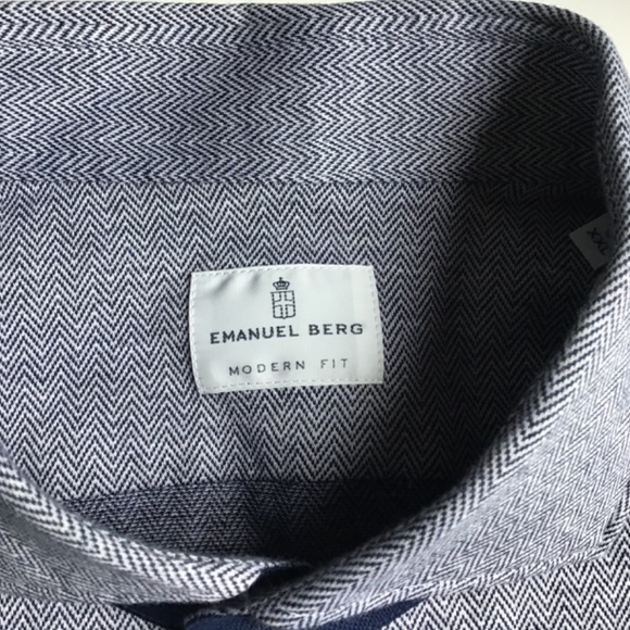 Emanuel Berg gray herringbone jersey cotton shirt Sz 18~46 made in Poland 🇵🇱 - Picture 6 of 10